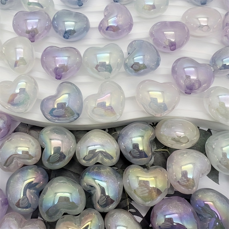 20 Acrylic UV Plated Glow Dark Heart Beads 22mm Assortment DIY Jewelry Making